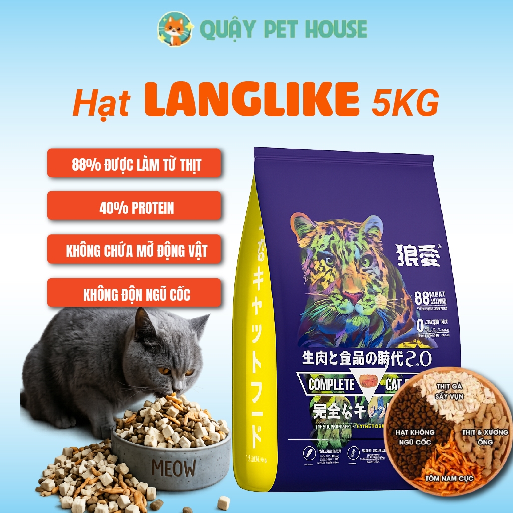 Hạt langlike 5kg cho mèo , hạt mèo langlike 5kg Siêu Topping với Hàm lượng Đạm cao