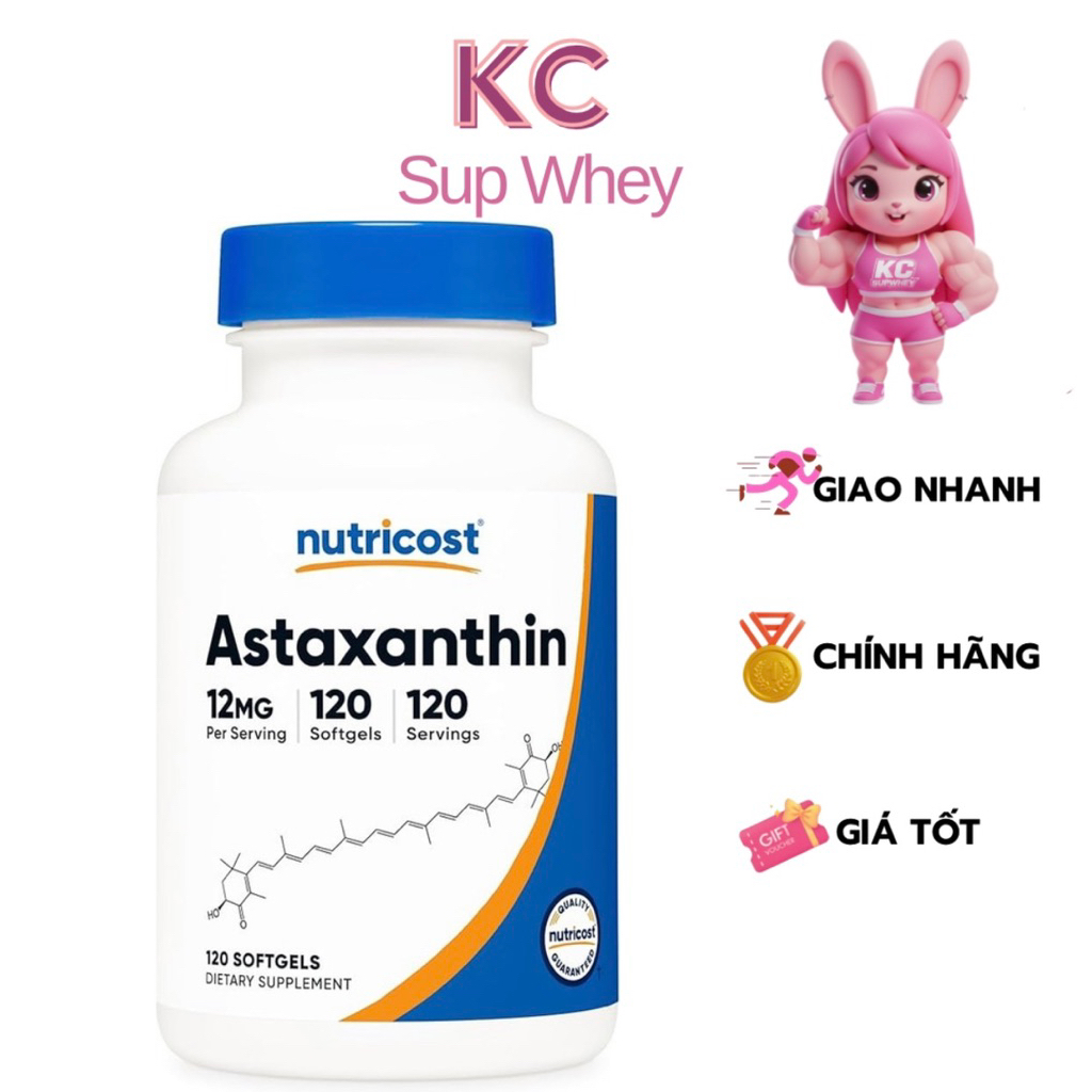 Nutricost Astaxanthin 12mg - Viên uống giúp bảo vệ tim mạch, giảm lão hóa, chống oxy hóa