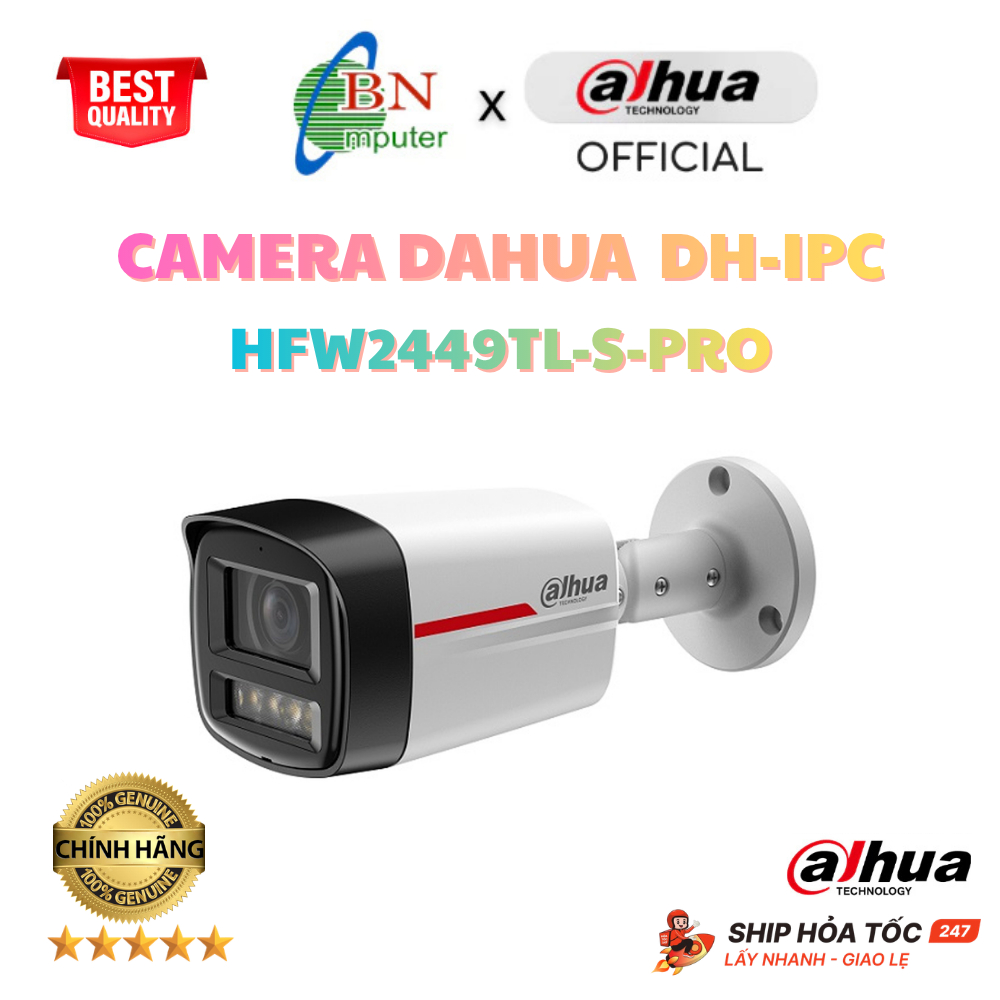 Camera DAHUA WizColor DH-IPC-HFW2449TL-S-PRO (Thân 4MP, liền loa mic, BAN ĐÊM CÓ MÀU) (KHÔNG Wifi)