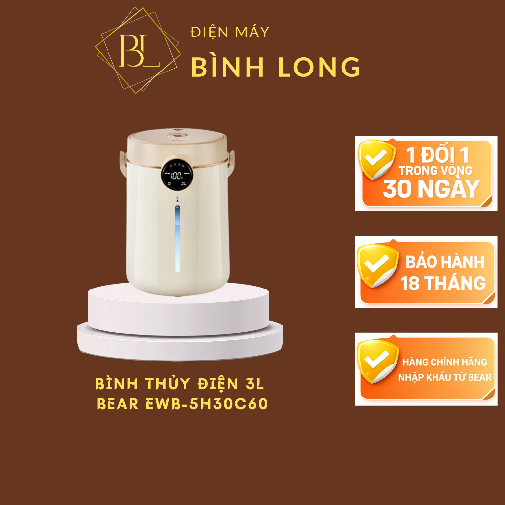 Bình thủy điện Bear 3L EWB-5H30C60 (Bản Quốc Tế) - Điện Máy Bình Long