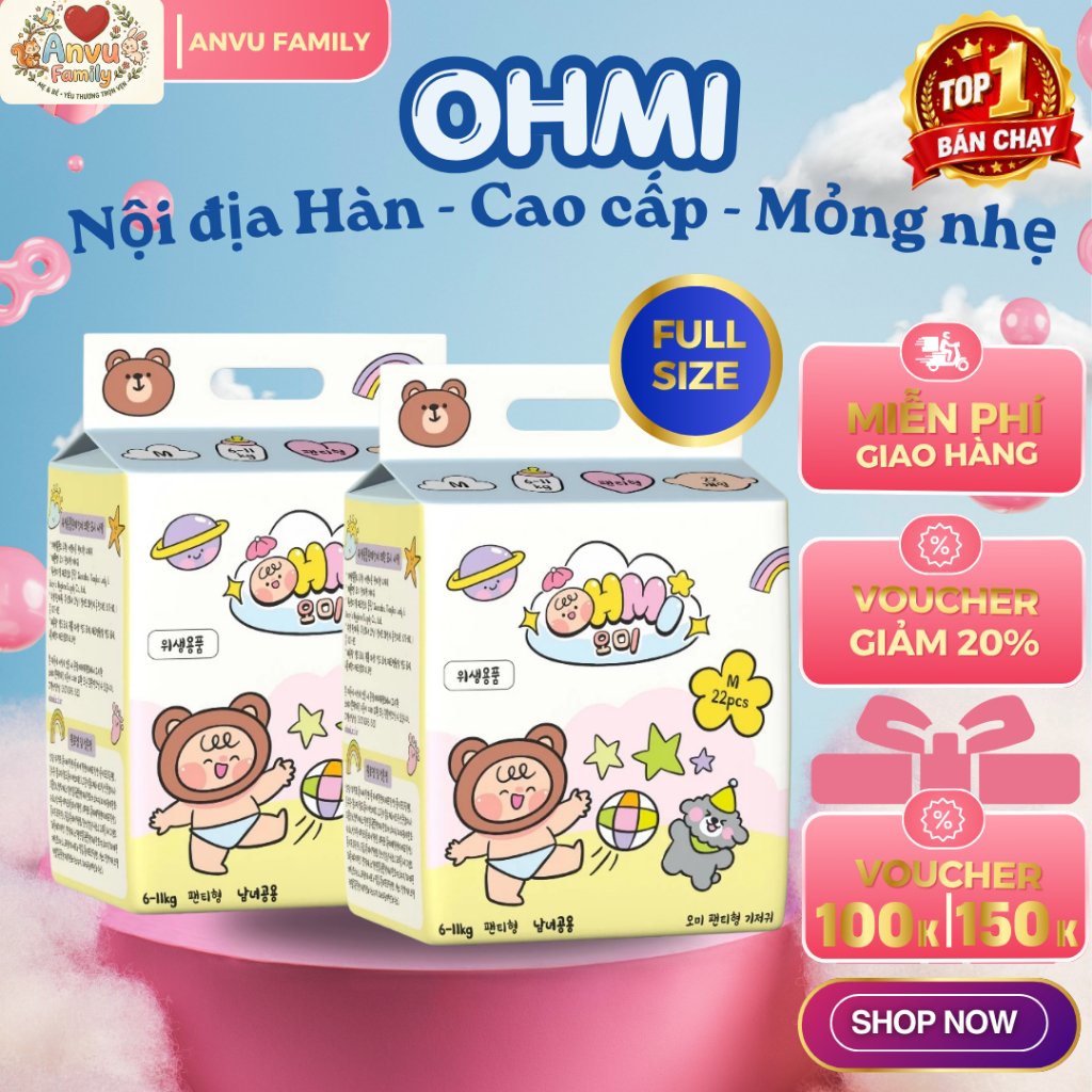 Bỉm OHMI nội địa Hàn - cao cấp, mỏng nhẹ, khô thoáng, an toàn da bé, đủ size  - BONGSAMBON HOUSE