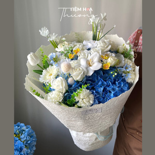 Bó Hoa Sáp Hoa Lụa Cẩm Tú Cầu Xanh Mix Trắng Phong Cách Hiện Đại, Bền Đẹp Lâu, Quà Tặng Ý Nghĩa [Kèm Túi Thiệp]