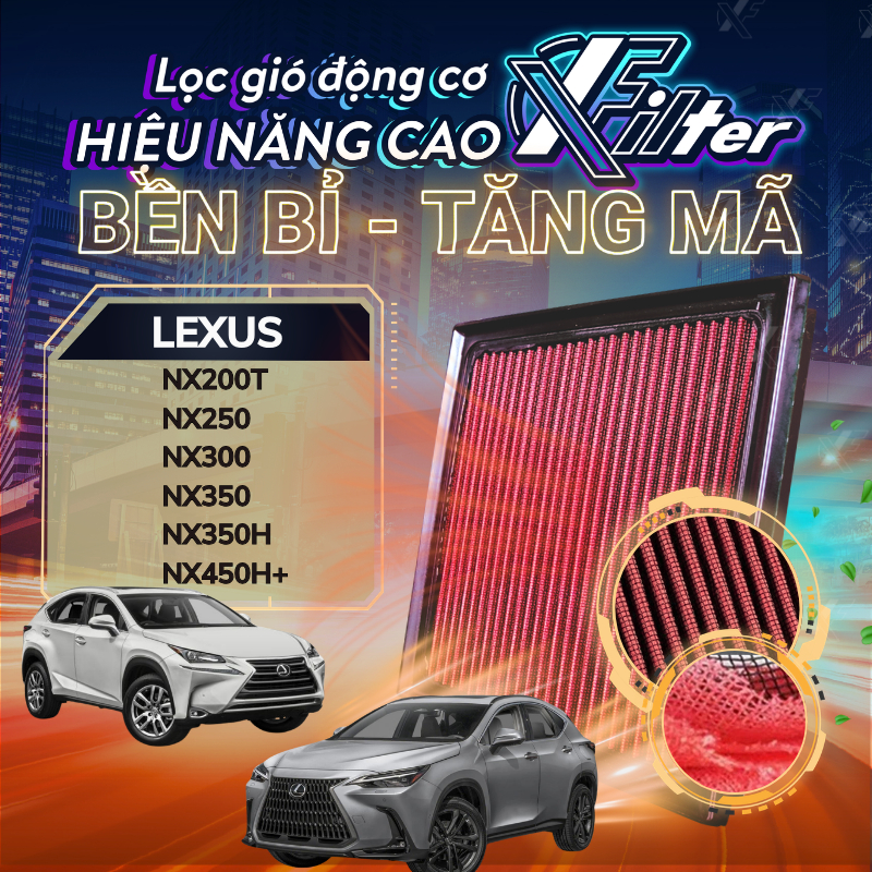 Lọc Gió Động Cơ Lexus NX200t, NX250, NX300, NX350, NX350h, NX450h+. Lọc gió Xfilter hiệu năng cao, l