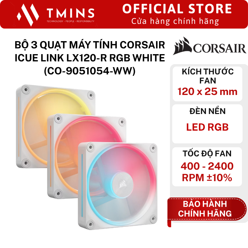 Bộ 3 quạt máy tính Corsair iCUE LINK LX120-R RGB White (CO-9051054-WW) - Hàng chính hãng