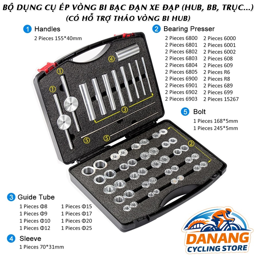 Bộ Dụng Cụ Ép Vòng Bi Bạc Đạn Xe Đạp – Tool Ép Moay Ơ Hub, Trục Giữa BB (Có Hỗ Trợ Tháo Vòng Bi)