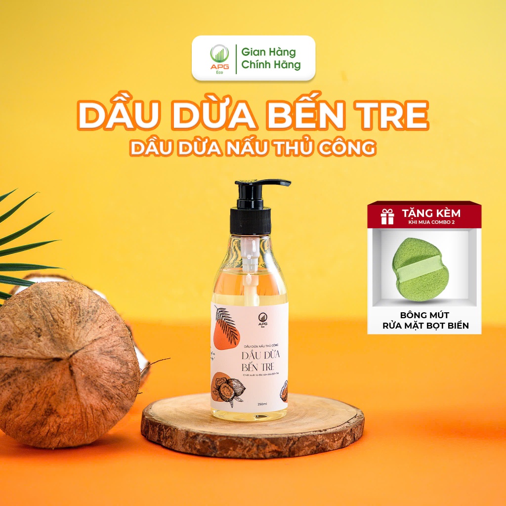 Dầu Dừa Nấu Thủ Công APG ECO Chiết Xuất Từ Đặc Sản Bến Tre Chai 250ML