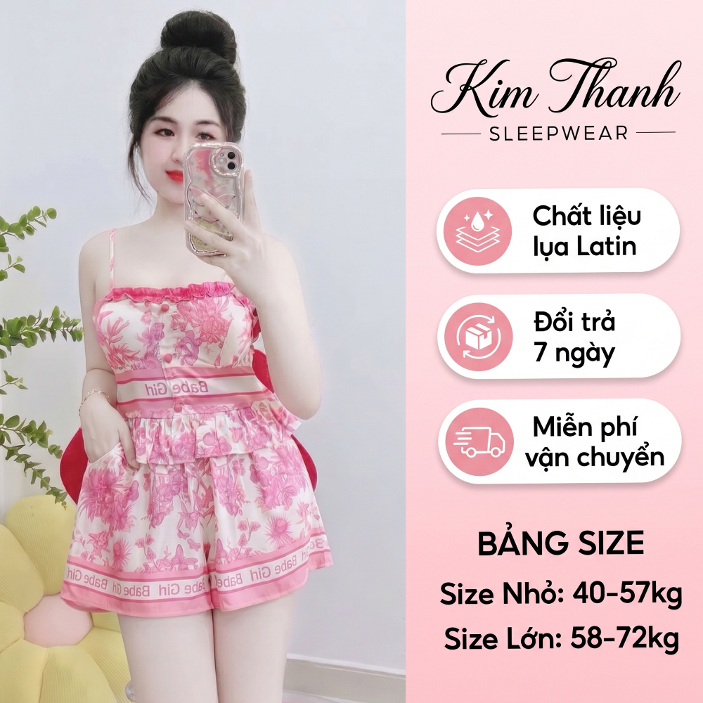 Đồ Ngủ 2 Dây K2 Kim Thanh - Pijama Lụa Latin Short Bông Phong Cách Trẻ Trung Thoải Mái Size 40-75kg