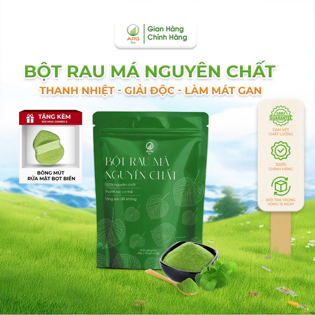 Bột Rau Má Nguyên Chất APG ECO Hỗ Trợ Thanh Nhiệt Cho Mùa Hè, Quy cách túi 2.5g x 20 gói