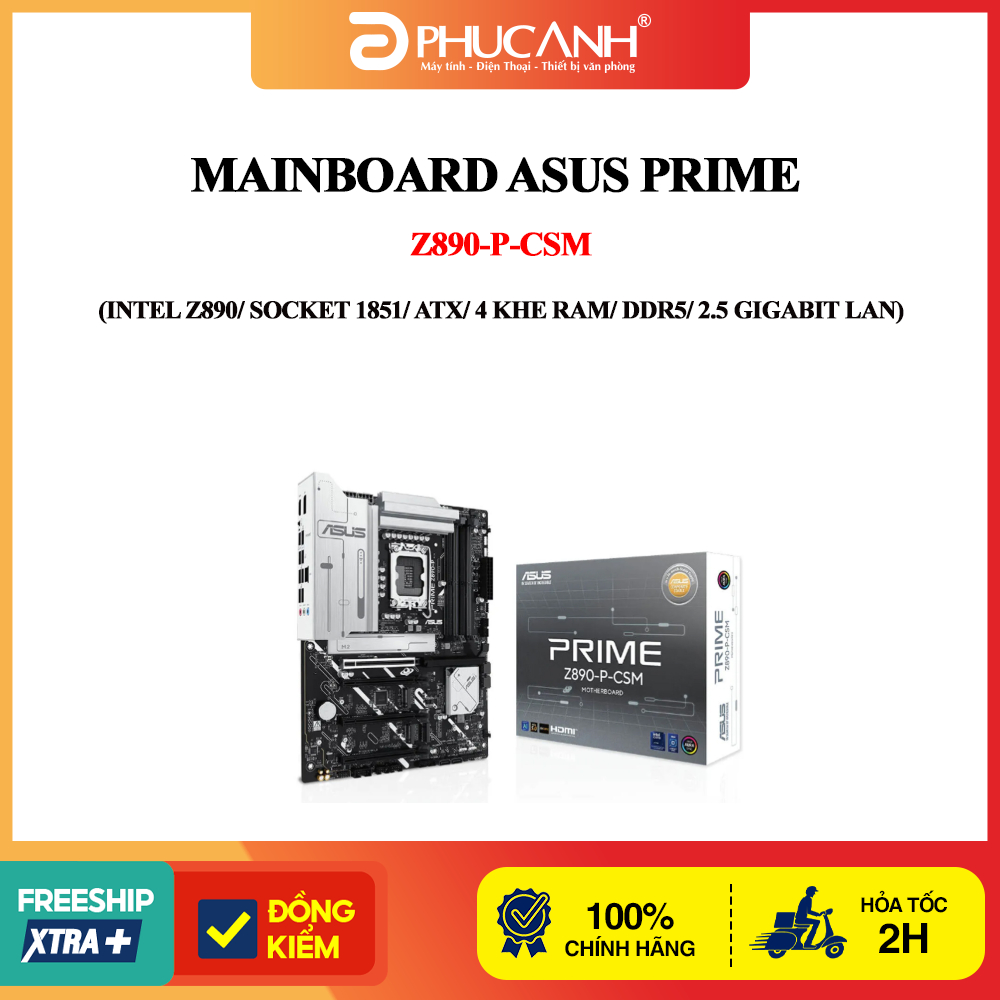 Mainboard Asus Prime Z890-P-CSM (Intel Z890/ Socket 1851/ ATX/ 4 khe ram/ DDR5/ 2.5 Gigabit LAN)