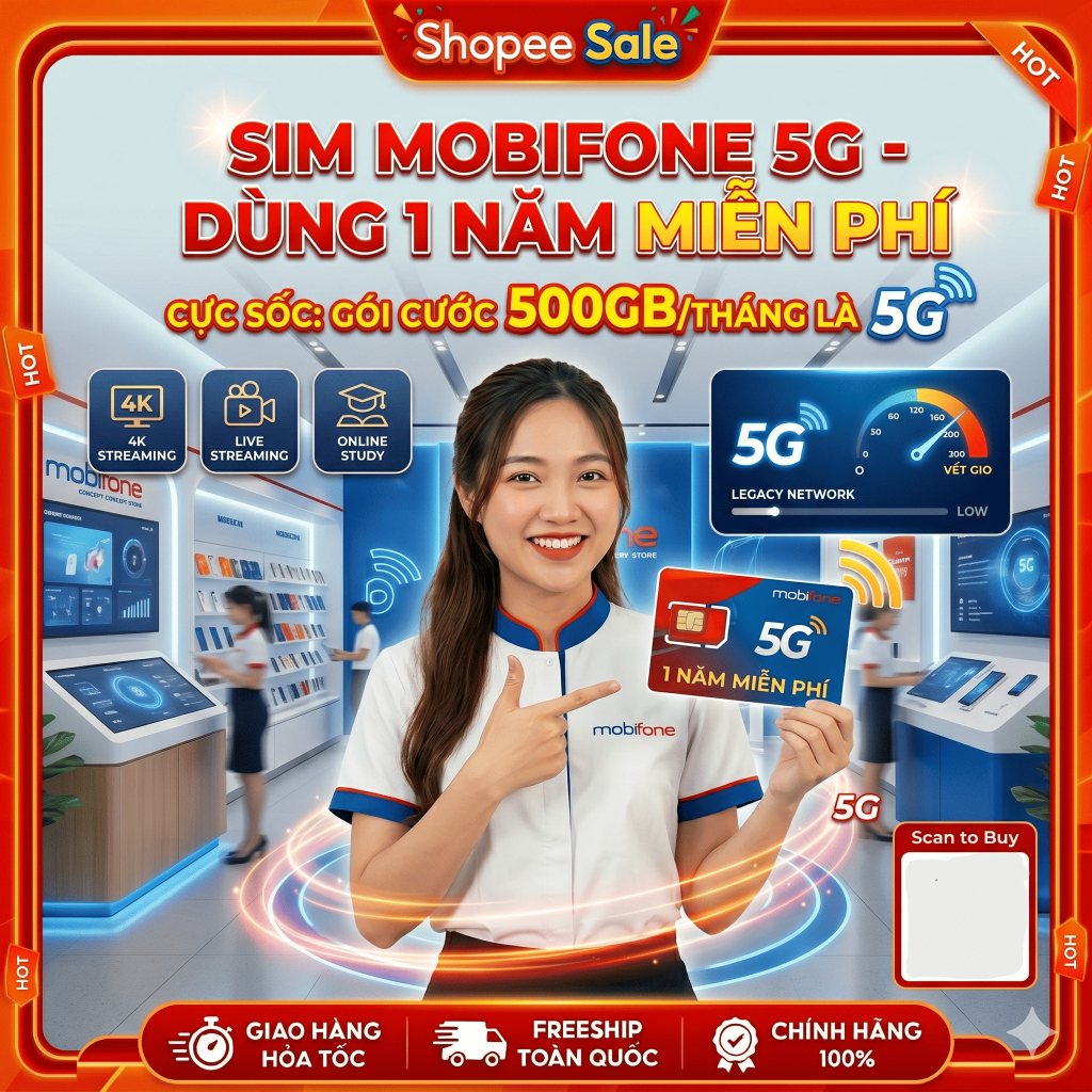 Sim 4G 5G Mobifone 12FHCM, 12MDT50, 6MDT150, 12MDT150, MDT350 sử dụng sử dụng trên toàn quốc eSim tr