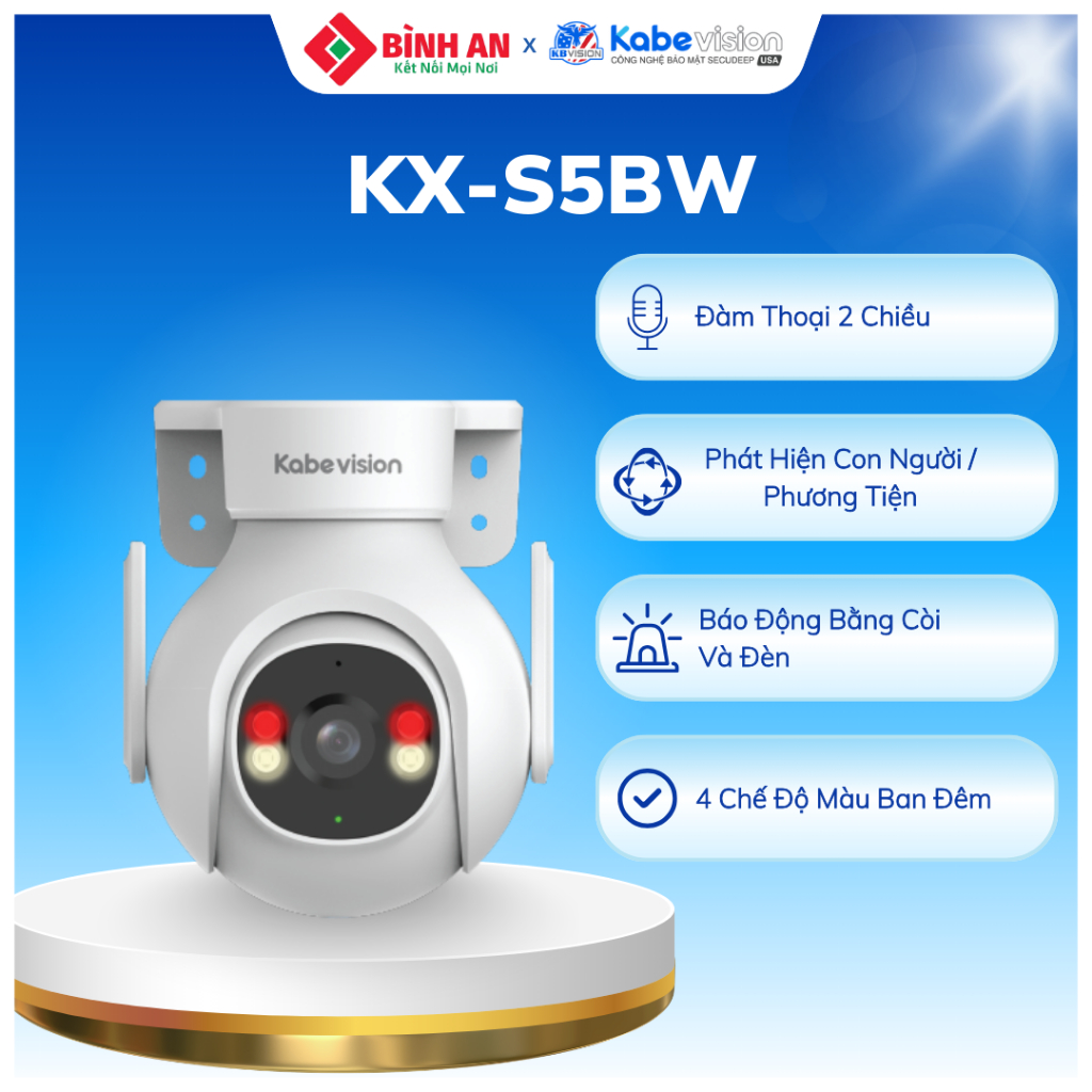 Camera wifi KBVISION S5BW 5MP, quay quét, có màu, báo động đèn và còi, đàm thoại 2 chiều