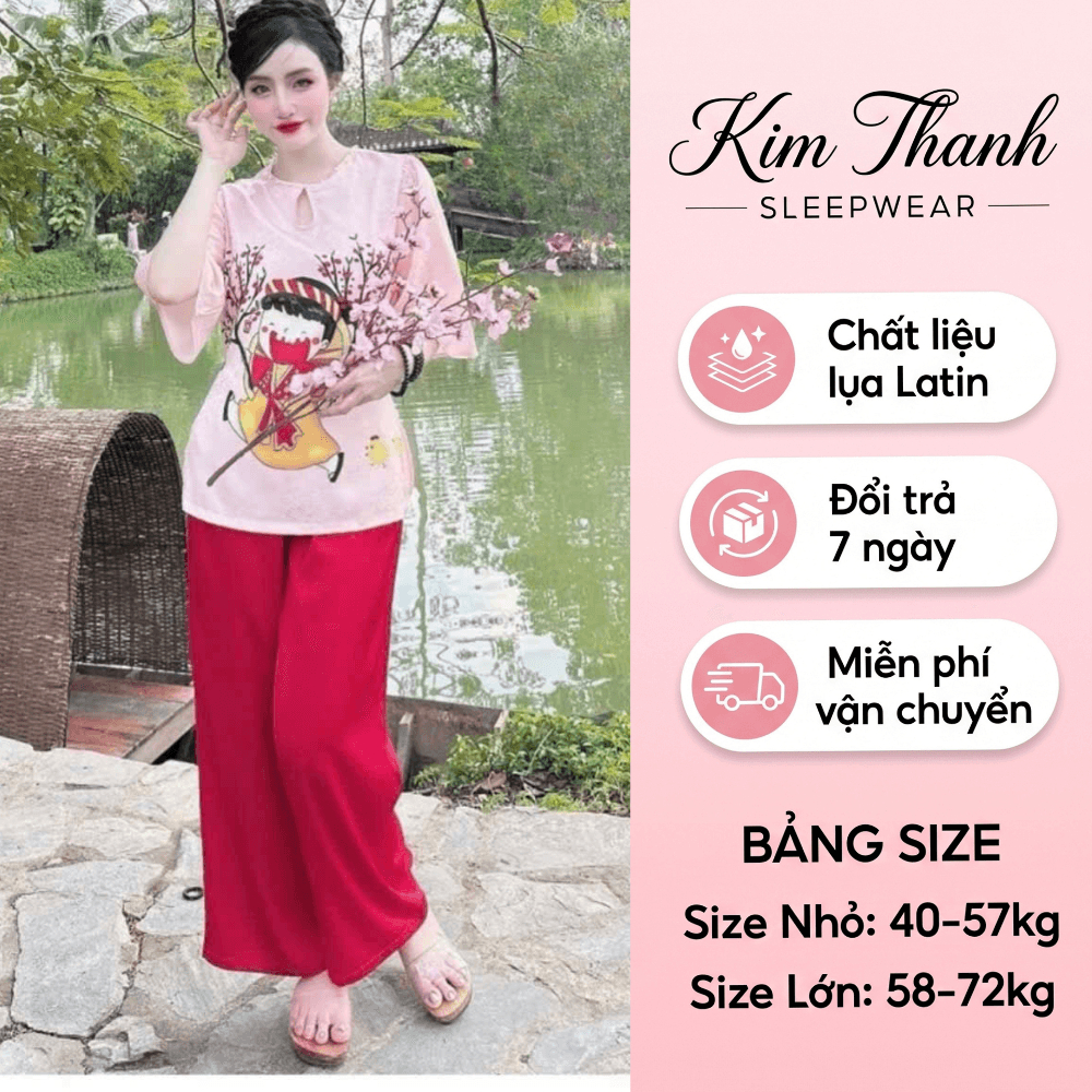 Set Đồ Lam Nữ Z3 Kim Thanh - Áo Bà Ba Lụa Latin Concept Tết Sang Trọng Đi Chùa Size 40-72kg