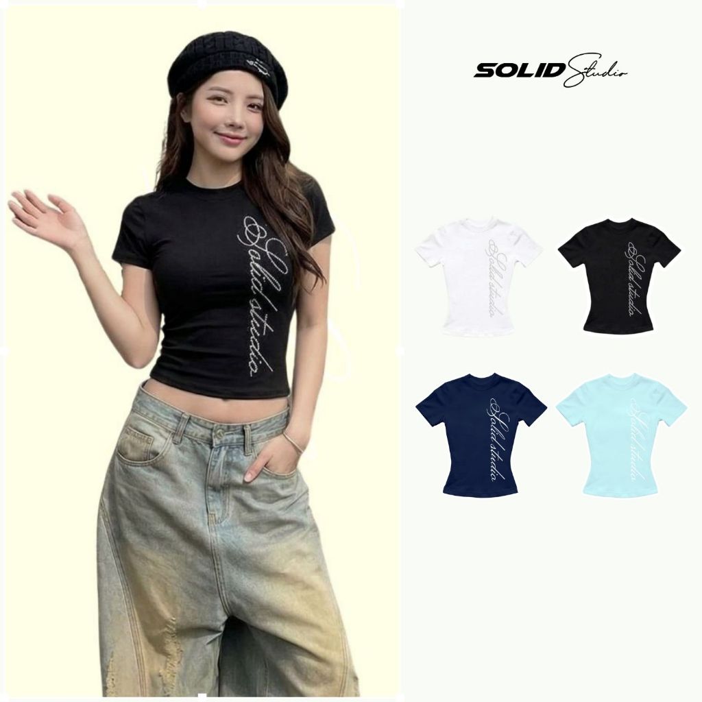 Áo Thun Nữ Ôm Body Đính Đá BingBling SolidStu Local Brand Nữ Oversize - TS45 | BigBuy360 - bigbuy360.vn