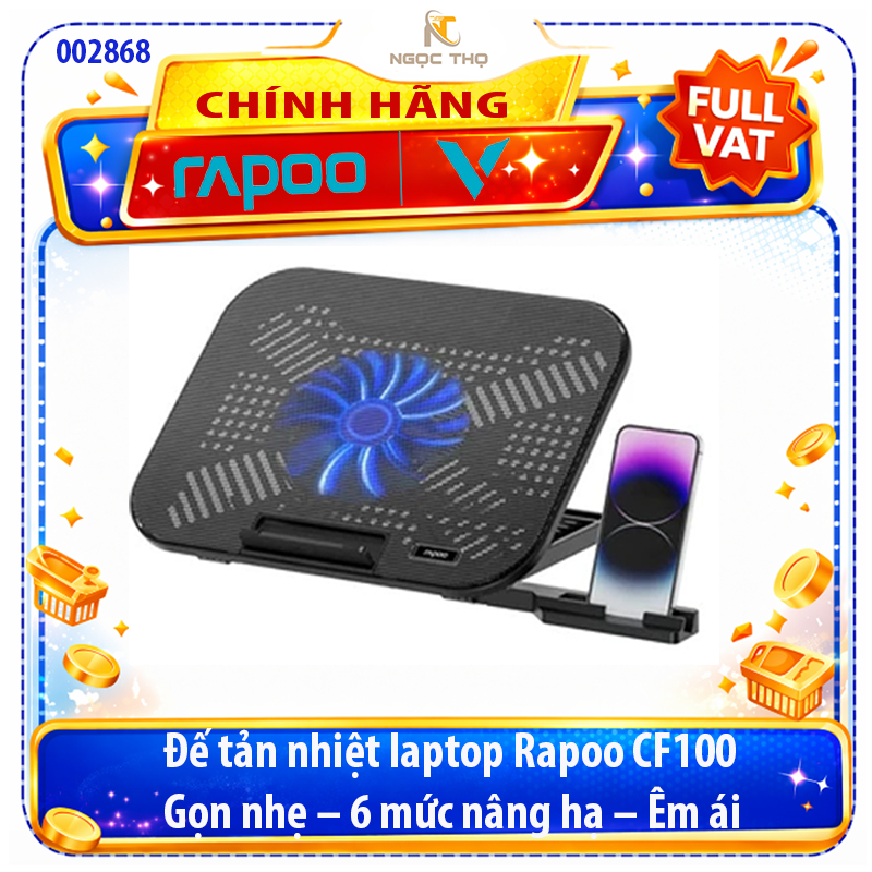 Đế Tản Nhiệt Laptop Rapoo CF100 – Gọn Nhẹ – 6 Mức Nâng Hạ – Êm Ái