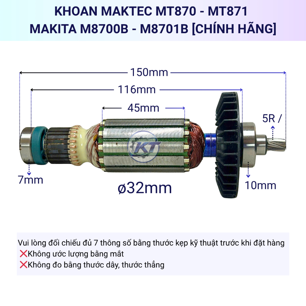 Rotor (ruột) MAKTEC MT870 - MT871 / MAKITA M8700B - M8701B, 5 răng sắc [chính hãng]