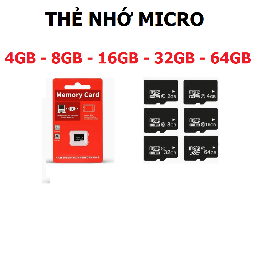 Thẻ nhớ 4gb, thẻ nhớ 8gb, thẻ nhớ 16gb Micro sd lưu trữ nhạc, phim, hình ảnh hay bảo quản dữ liệu