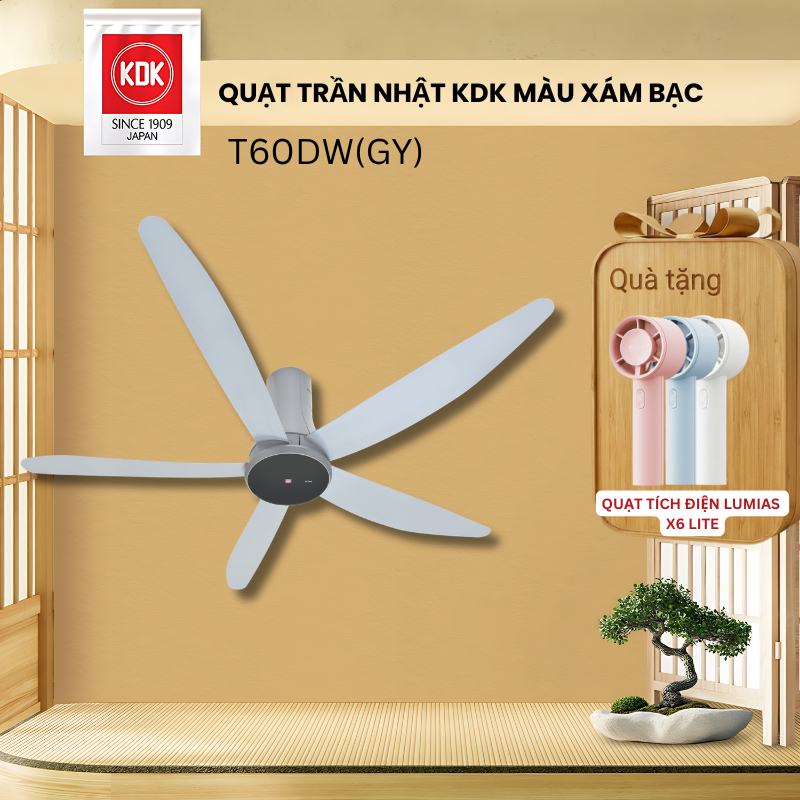 Quạt Trần Nhật KDK màu Xám Bạc T60DW - Bảo Hành Chính Hãng KDK