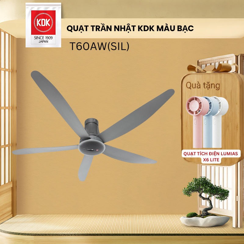 Quạt Trần Nhật KDK, màu Bạc T60AW(SIL) - Bảo Hành Chính Hãng KDK