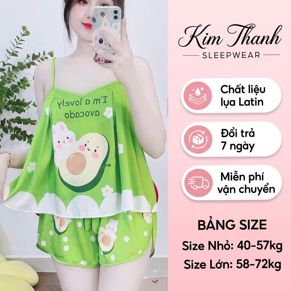 Bộ đồ ngủ pyjama, bộ đồ mặc ở nhà K1, bộ 2 dây lụa Latin | BigBuy360 - bigbuy360.vn