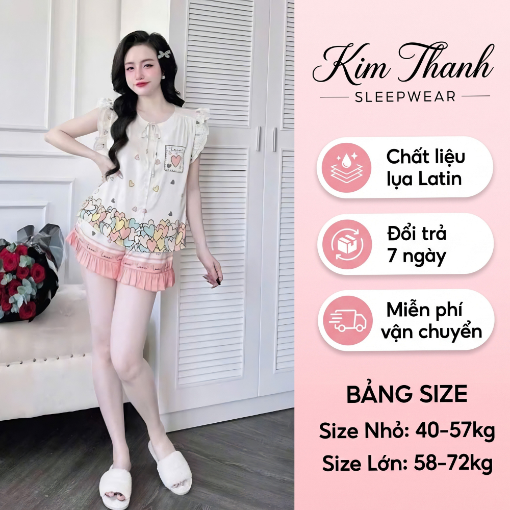 Pijama Cộc Tay Quần Ngắn Z4 Kim Thanh - Lụa Latin Short Bông Mặc Nhà Sang Trọng Size 40-72kg