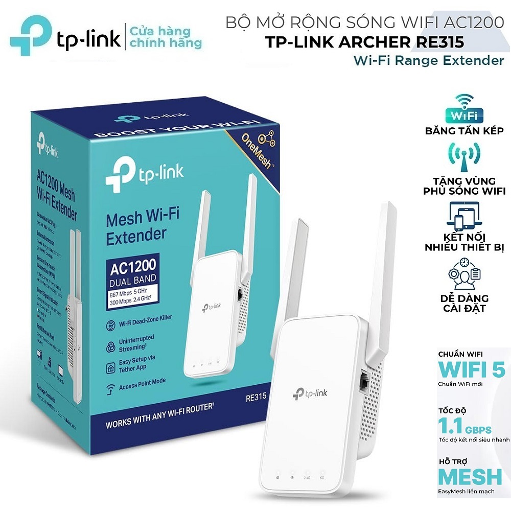 Bộ Kích Sóng Wifi Mesh, Bộ Mở Rộng Sóng Mesh TPLink RE315 Chuẩn AC1200 - Bảo Hành 24 Tháng - TotoLin