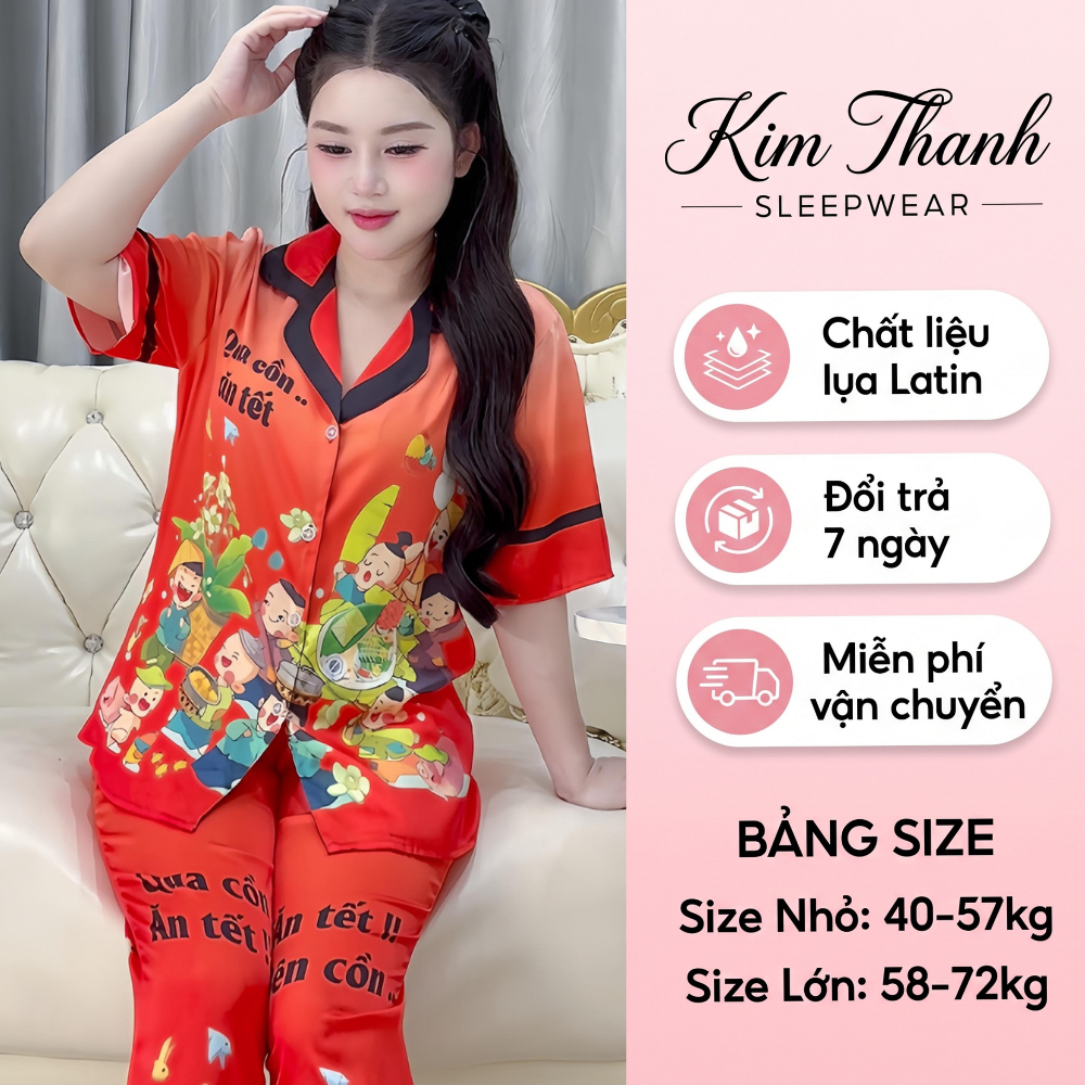 Bộ Pijama Concept Tết Z5 Kim Thanh - Lụa Latin Short Bông Tay Ngắn Quần Dài Mát Mịn Size 40-72kg | BigBuy360 - bigbuy360.vn