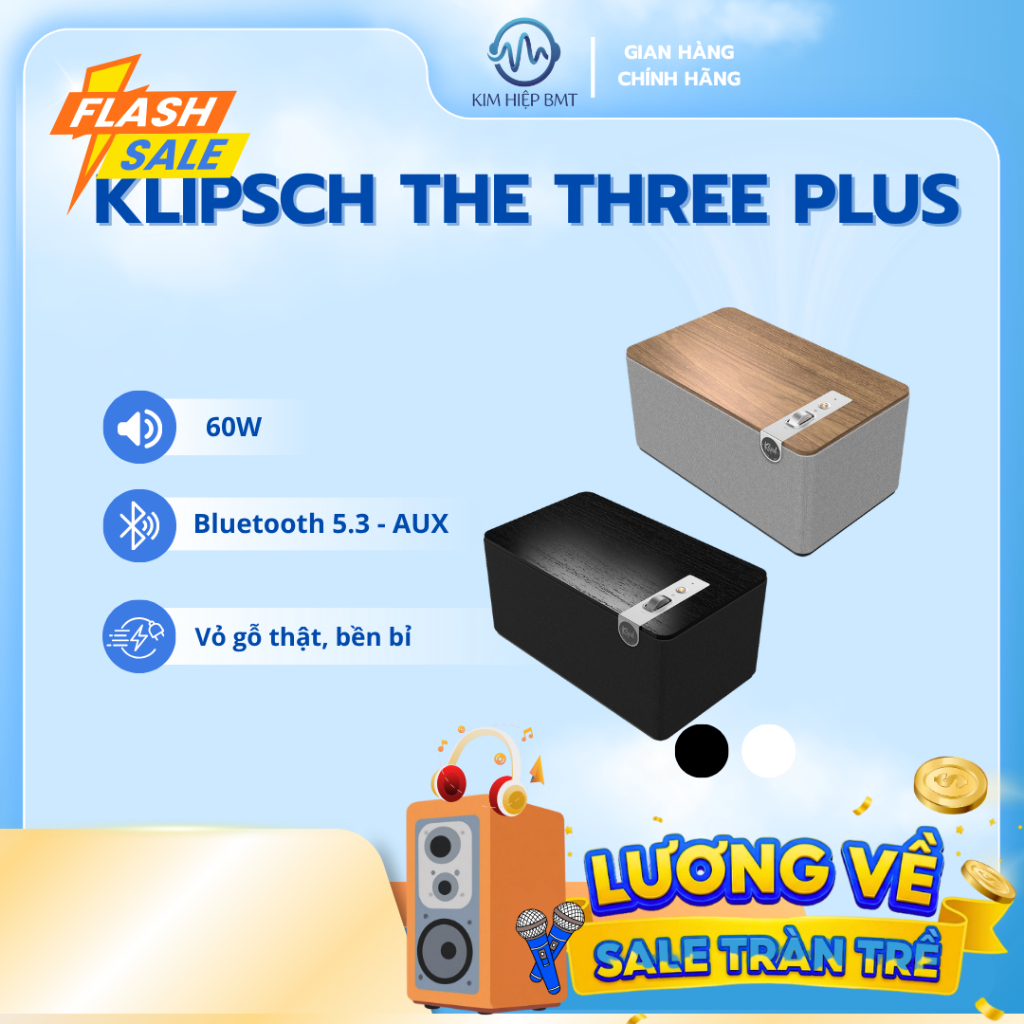 Loa Klipsch The Three Plus Chính Hãng Loa Bluetooth 5.3 Công Suất 120W Hỗ Trợ Phono Mâm Than Kim Hiệ