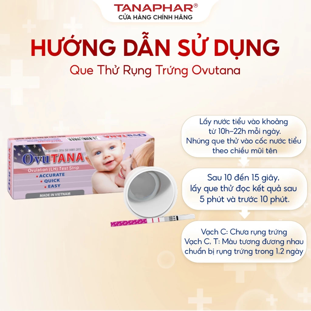 Hộp 12 Que canh rụng trứng OVUTANA, test thử trứng Ovu, tìm thời điểm trứng rụng, Ovutana
