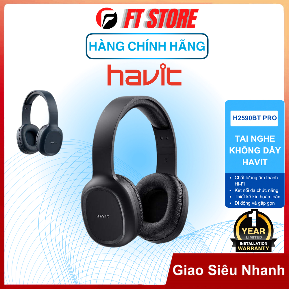 Tai Nghe Chụp Tai Havit H2590BT Pro Bluetooth 5.0 – Âm Thanh Stereo Sống Động, Pin Lâu, Kết Nối Nhan
