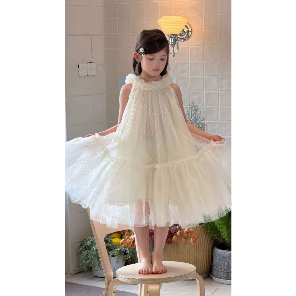 Váy bé gái cổ yếm đính hoa dáng dài xoè - Rosée d’Ivoire Dress