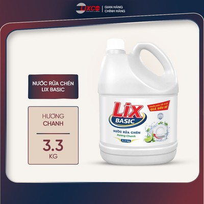 Nước rửa chén Lix Basic hương chanh 3.3kg - khử mùi tanh hiệu quả 00346