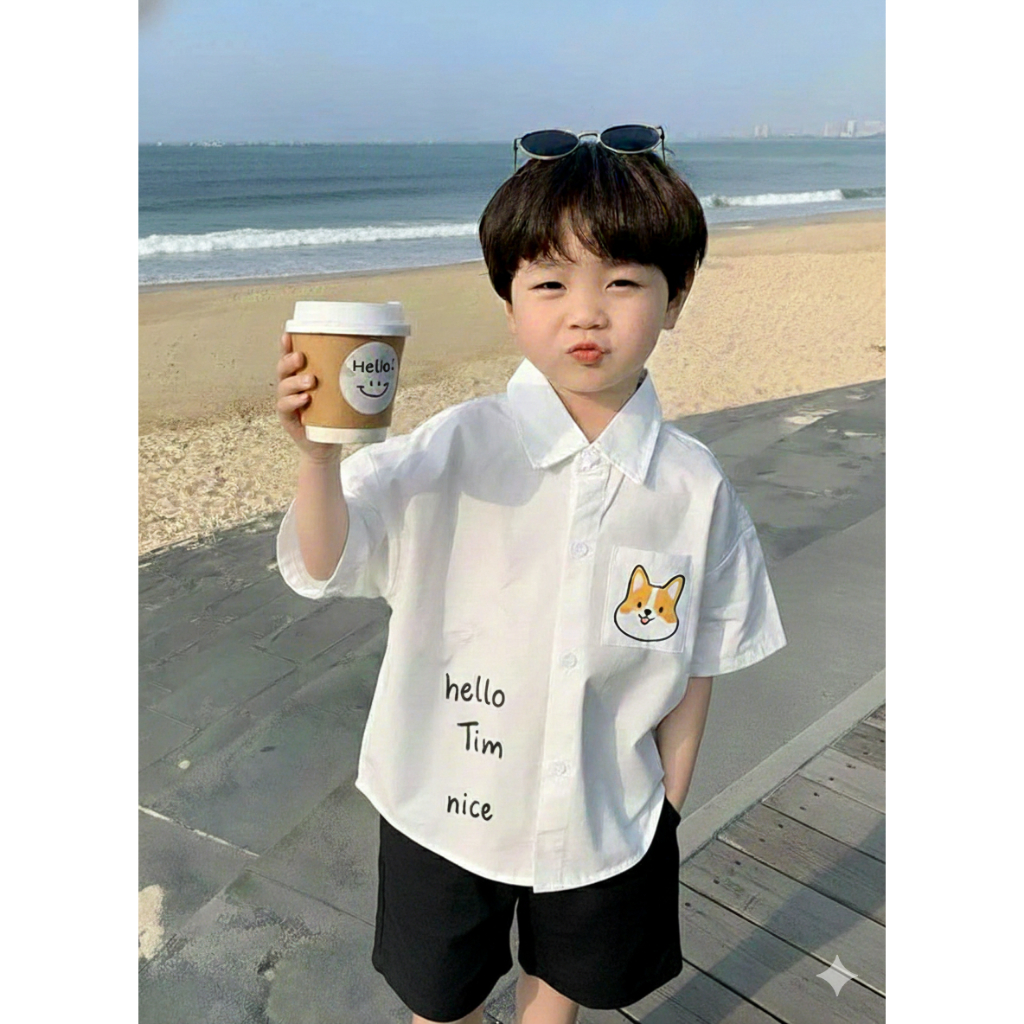 Bộ đồ sơ mi ngắn tay + quần đùi kaki cho bé trai sành điệu nhà JUly kid . Size bé từ 14 tới 37kg