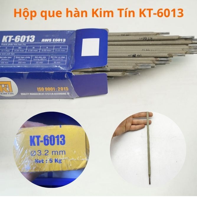 Que Hàn Kim Tín KT-6013 AWS E6013 Φ3.2mm Φ4.0mm 5Kg – Hàn Sắt, Thép Kết Cấu, Dễ Hàn