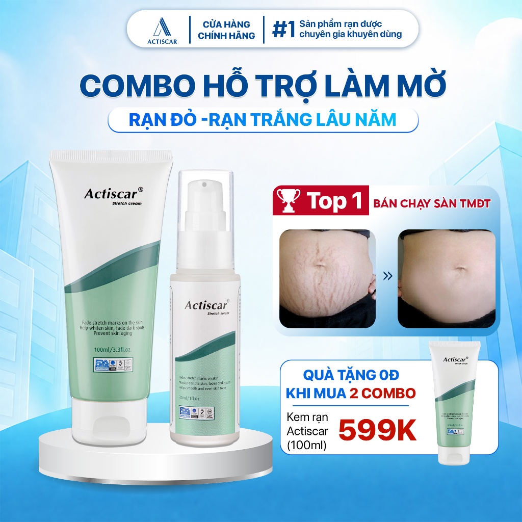 Kem Rạn Và Serum Rạn Da Actiscar, Hỗ Trợ Mờ Rạn Da Sau Sinh,Rạn Do Tăng Cân, Mờ Rạn Đỏ, Rạn Trắng Lâ