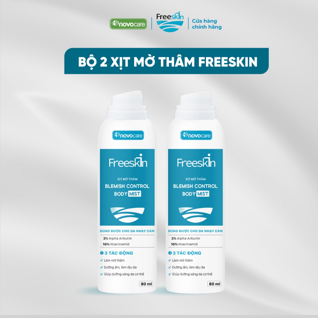 Set 2 Xịt mờ thâm Freeskin - Novocare Mờ thâm mụn lưng, mụn cơ thể, viêm nang lông, giảm thâm sạm, d