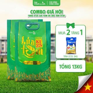 [TẶNG 3KG TẤM ST25] Combo 2 túi Gạo ST25 Lúa Tôm túi 5kg (Tổng 13kg)