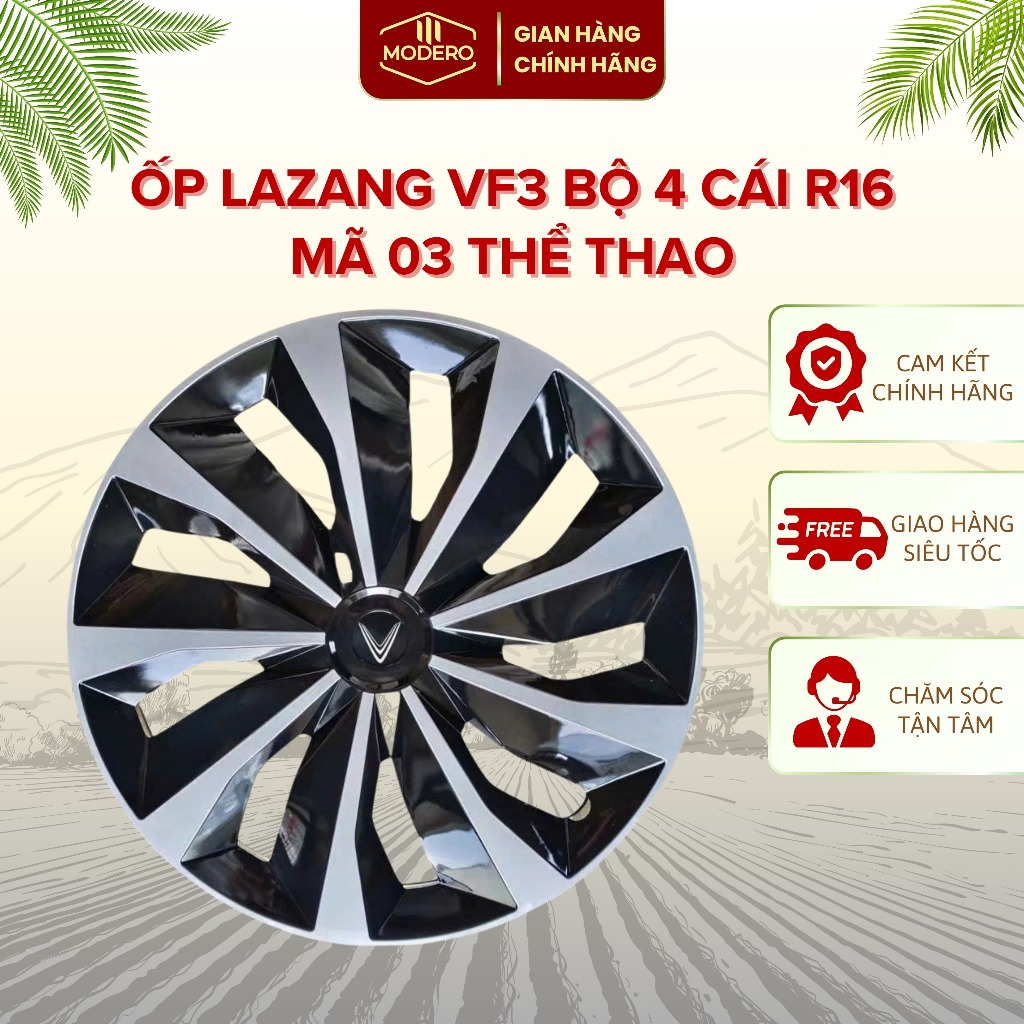 ốp lazang vf3 bộ 4 cái R16 mã 03 thể thao tặng logo  - ốp lazang vinfast vf3 - ốp mâm xe vf  - vf3