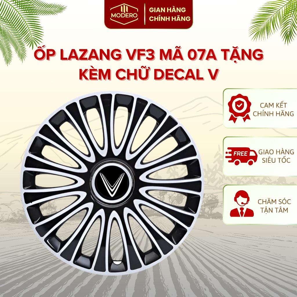 Ốp lazang vf3 mã 07A tặng kèm chữ decal V - ốp lazang vinfast vf3 - ốp mâm xe vf3 - VF3