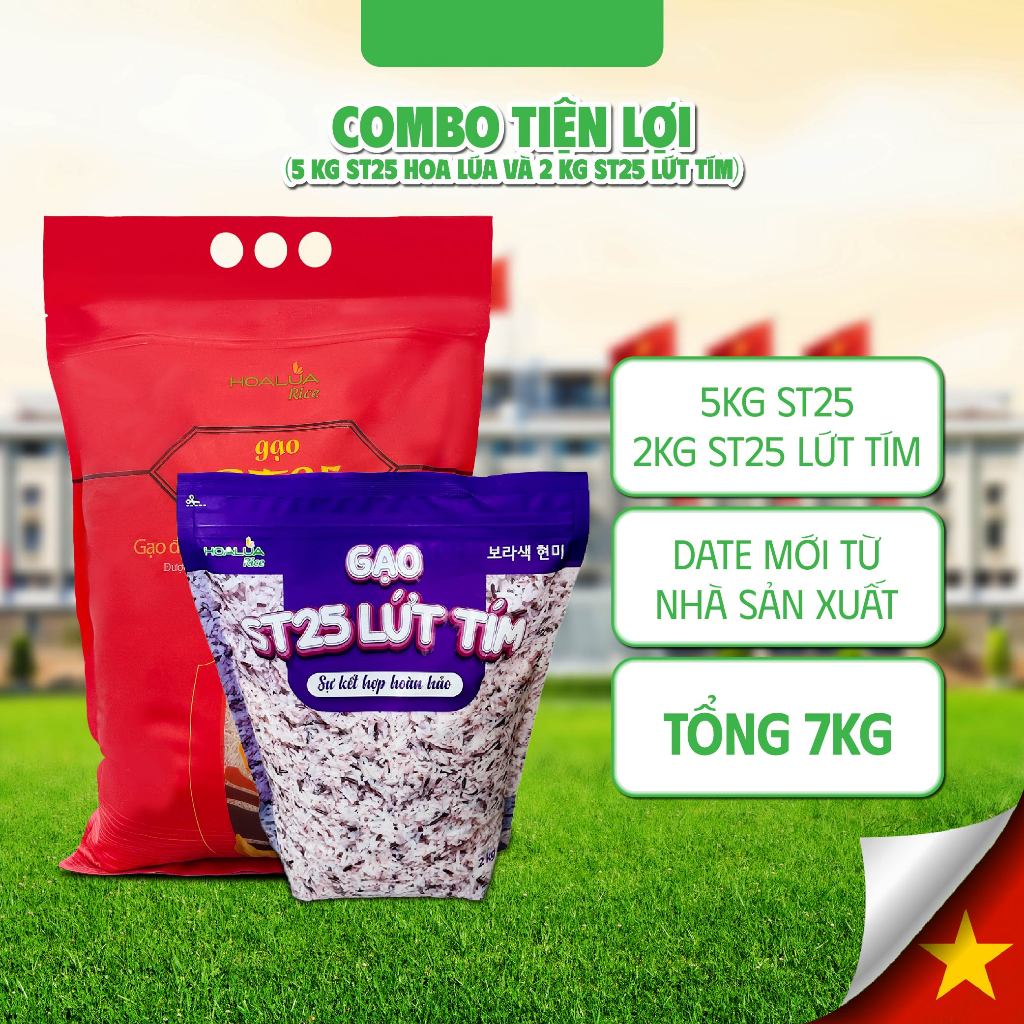 Combo 5kg Gạo ST25 + 2kg Gạo ST25 Lứt Tím (Tổng 7kg)