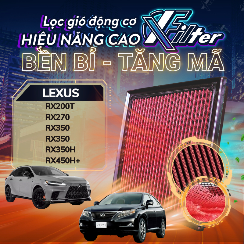 Lọc Gió Động Cơ Lexus RX200t, RX270, RX350, RX350, RX350h, RX450h+ . Lọc gió Xfilter hiệu năng cao, 
