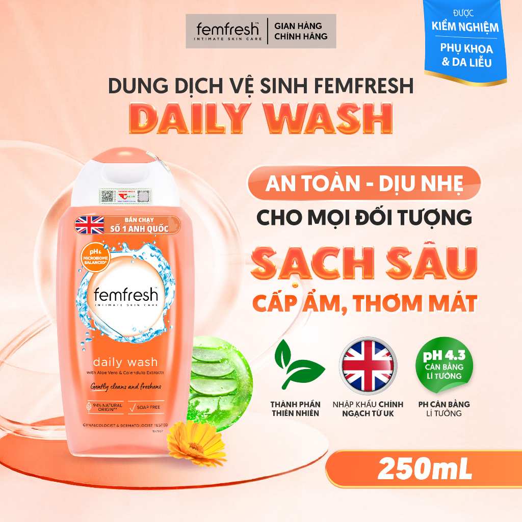 Dung Dịch Vệ Sinh Phụ Nữ Femfresh Daily Intimate Wash 250ml Anh Quốc Dịu Nhẹ Sạch Thơm pH 4.3