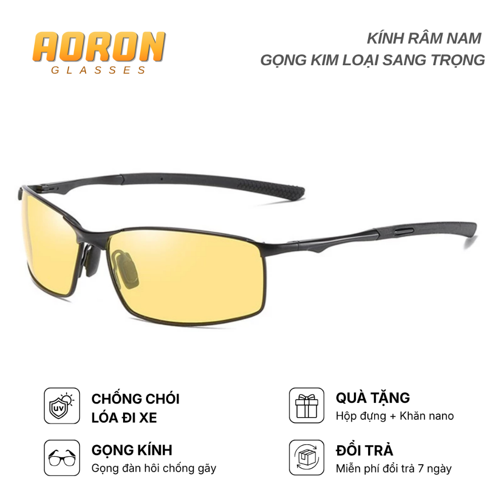 Kính Mát Nam AORON,  Tròng phân cực chống chói lóa đi xe ngày và đêm, dáng ôm sát mắt thời trang AK0