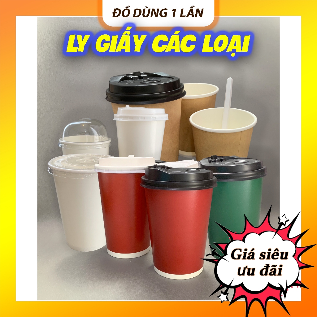 Ly kraft, ly giấy trắng, ly màu, 2 lớp 2PE, ly xài nóng lạnh, ly dày dặn, đủ size, kèm đủ loại nắp
