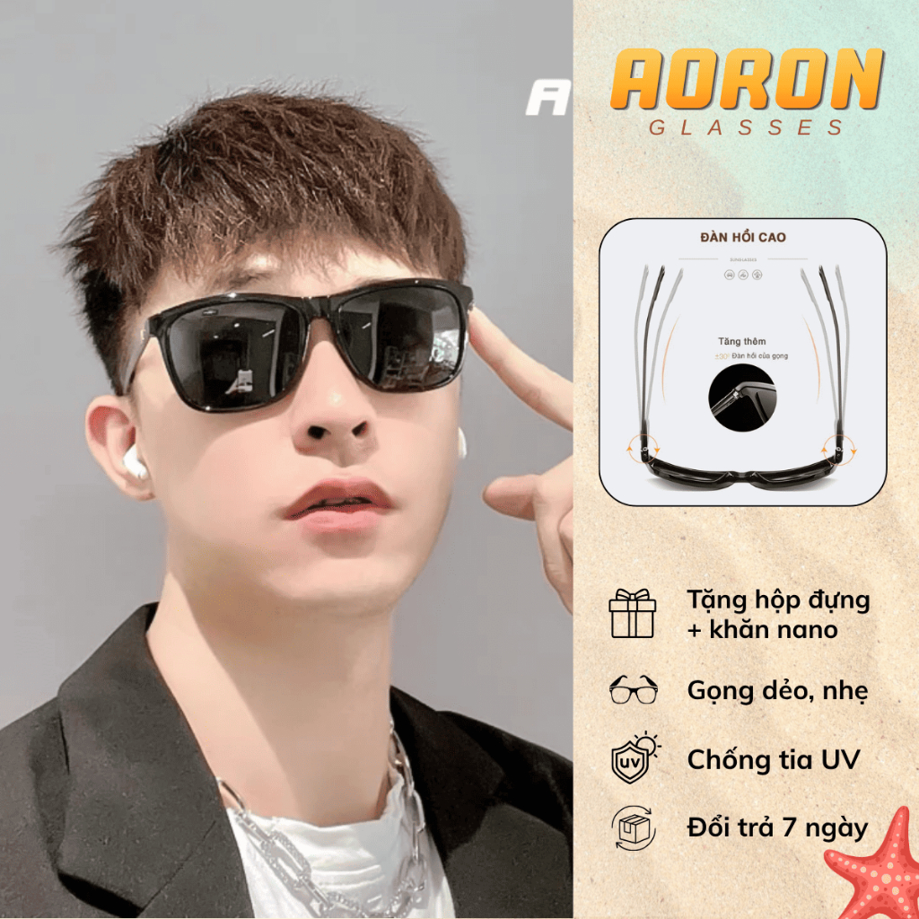 Kính Mát Nam Nữ, Mắt Kính Phân Cực Thời Trang Chống Tia UV400, Gọng Kính Vuông Magie AK010 - AORON