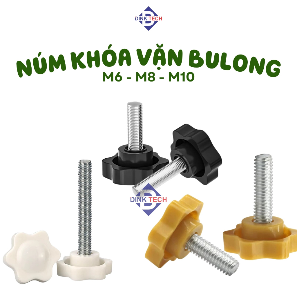Bulong núm khóa vặn M6 M8 M10, Bulong có núm vặn nhựa bông hoa, hàng cao cấp