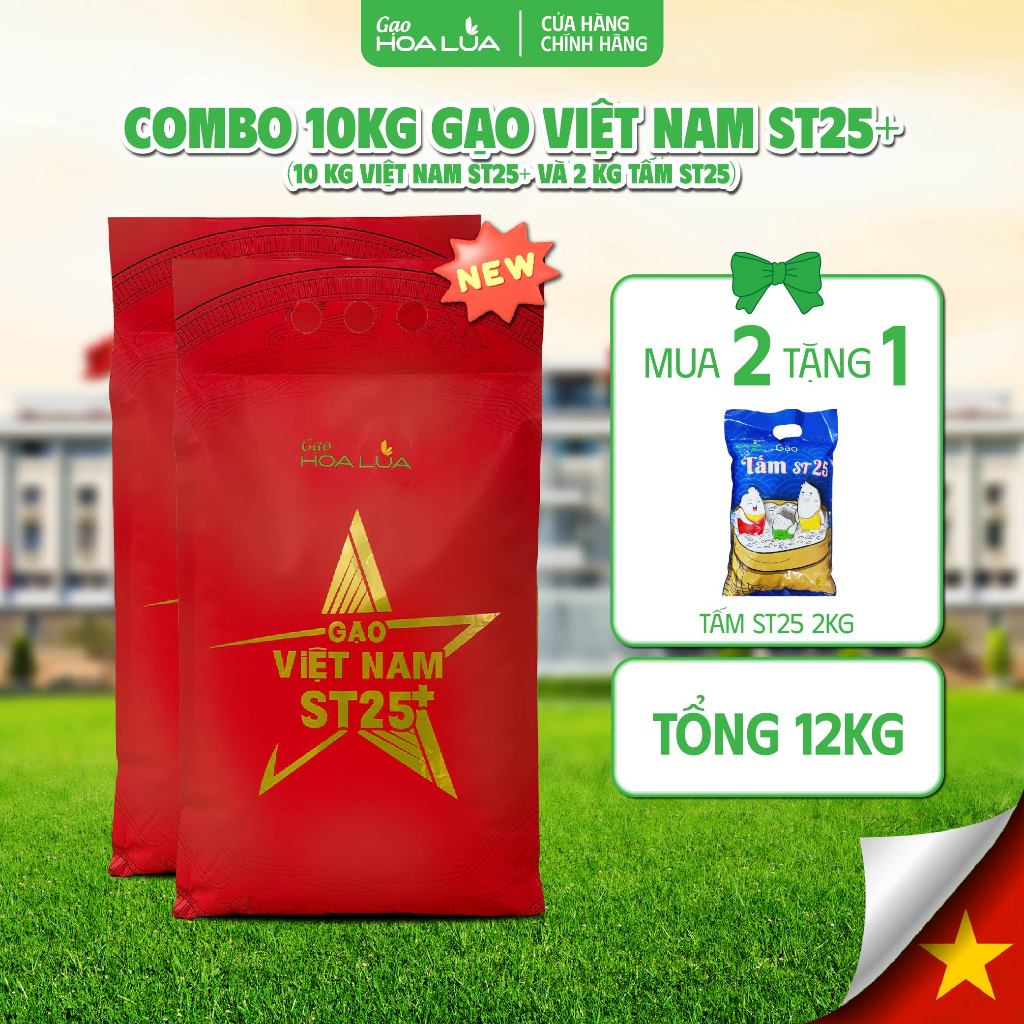 [Mua 2 Tặng 1] Combo 2 túi gạo Việt Nam ST25+ | Tặng 1 túi Tấm ST25 2kg (Tổng 12kg) [Sản phẩm mới 20
