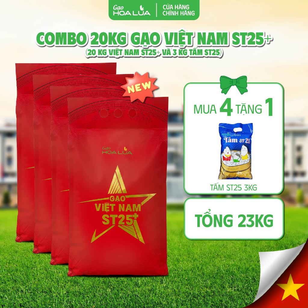 [Tặng 3kg Tấm ST25] Combo 20kg Gạo Việt Nam ST25+ | Dẻo mềm, thơm ngon (Tổng 23kg) [Sản phẩm mới 202