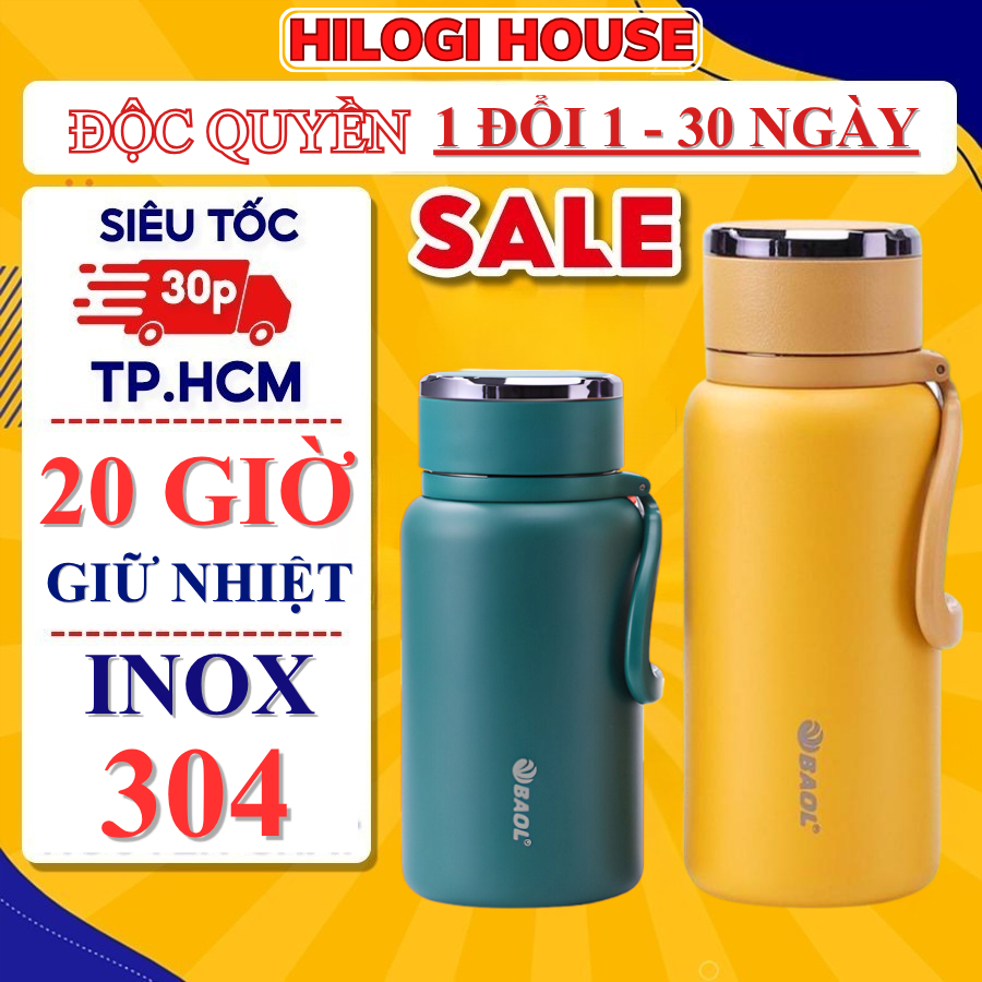 [TẶNG TÚI] Bình giữ nhiệt inox 1500ml HiLOGI, bình nước inox 304 giữ nhiệt có khay lọc, giữ nhiệt lạ