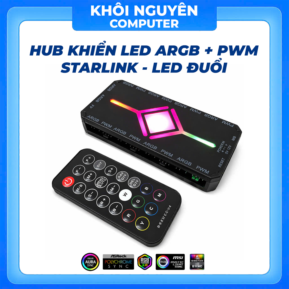 Hub Điều Khiển LED Ausen ARGB 5V Chạy Đuổi, Bộ Sync Đèn PC Cho Quạt Tản Nhiệt, Remote Từ Xa Tiện Lợi