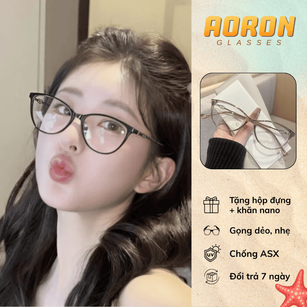 Kính Chống Ánh Sáng Xanh AORON Mắt Mèo Cá Tính Hạn Chế Cận Thị Chống Tia UV Ngăn Ngừa Mỏi Mắt AK265